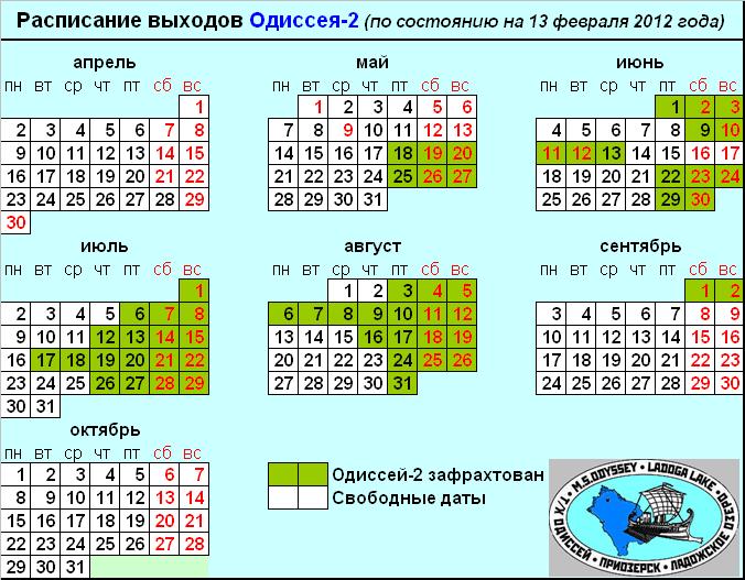 Актуальное расписание. Навигация-2012 (по состоянию на 13.02.2012)