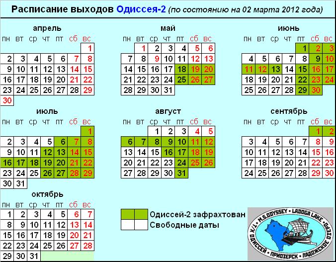 Актуальное расписание. Навигация-2012 (по состоянию на 02.03.2012)
