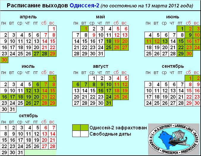 Актуальное расписание. Навигация-2012 (по состоянию на 13.03.2012)