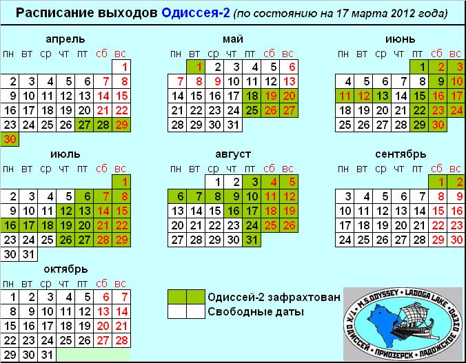Актуальное расписание. Навигация-2012 (по состоянию на 17.03.2012)