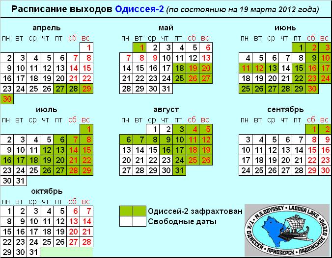 Актуальное расписание. Навигация-2012 (по состоянию на 19.03.2012)