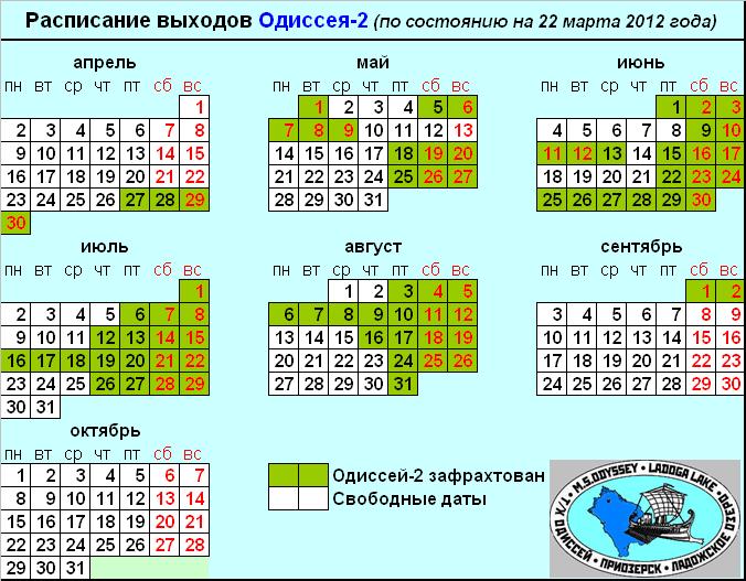 Актуальное расписание. Навигация-2012 (по состоянию на 22.03.2012)