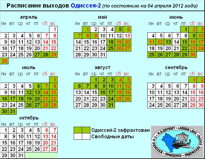Актуальное расписание. Навигация-2012 (по состоянию на 04.04.2012)