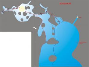 Схема штолен Мраморного Карьера. Полная версия тут: http://diveforum.spb.ru/files/mk_s.jpg