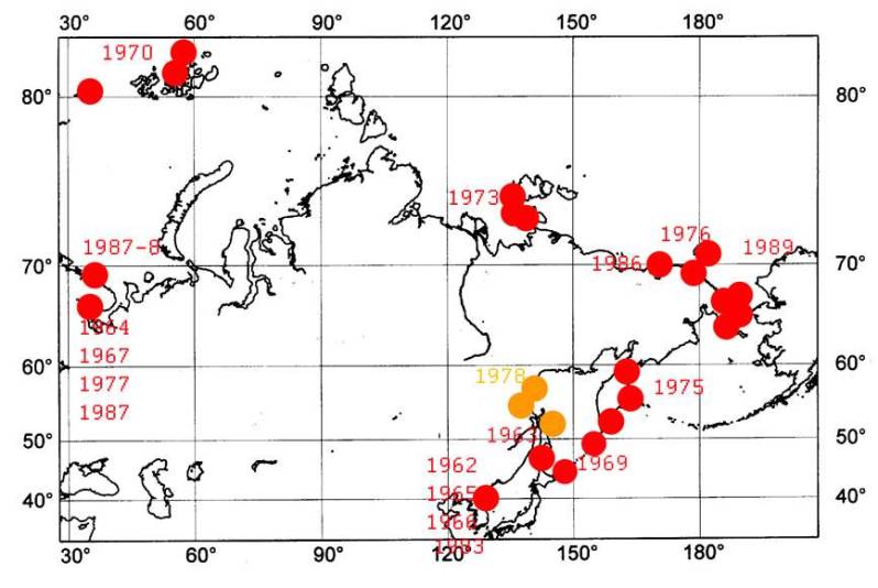 Карта экспедиций организованный А.Н. Голиковым Карта экспедиций организованный А.Н. Голиковым