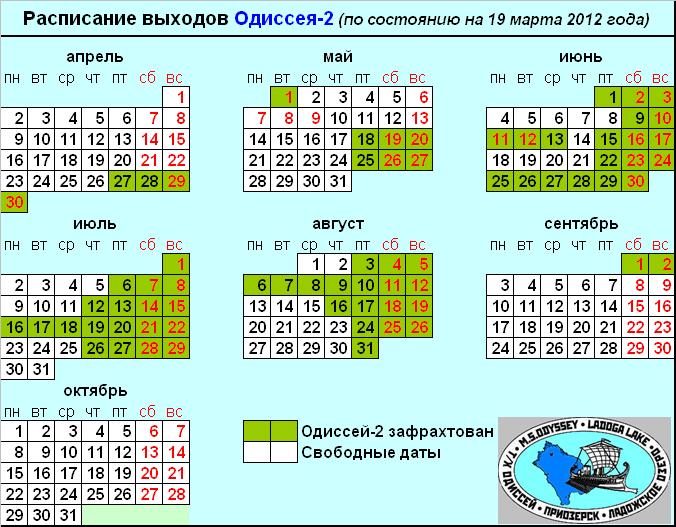 Актуальное расписание. Навигация-2012 (по состоянию на 19.03.2012) Актуальное расписание. Навигация-2012 (по состоянию на 19.03.2012)