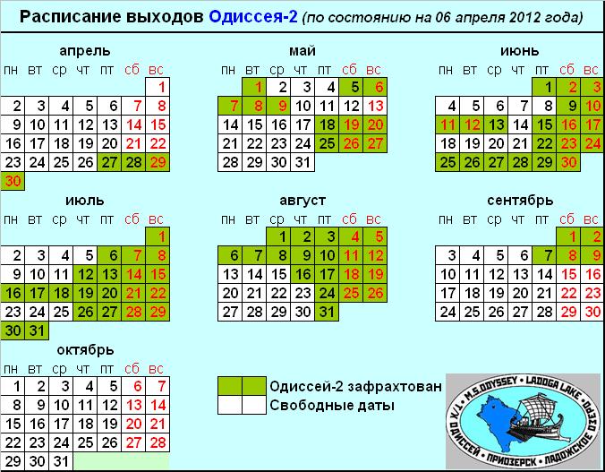 Актуальное расписание. Навигация-2012 (по состоянию на 06.04.2012) Актуальное расписание. Навигация-2012 (по состоянию на 06.04.2012)