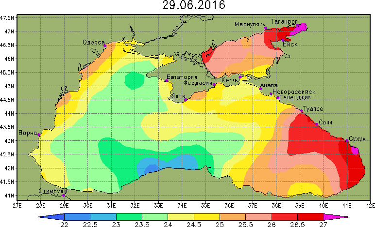 Температура поверхности на Черном море Температура поверхности на Черном море
