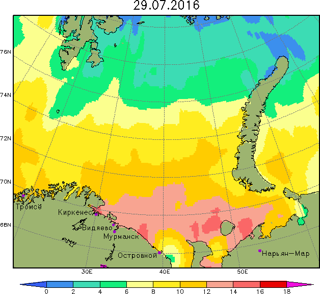 Температура поверхности на Баренцевом море Температура поверхности на Баренцевом море